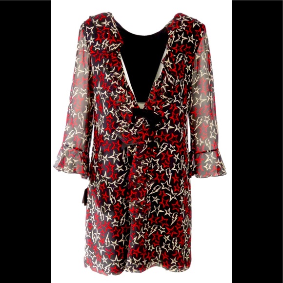 ANNA SUI BLACK AND RED RUFFLE COLLAR DRESS - Picture 4 of 5